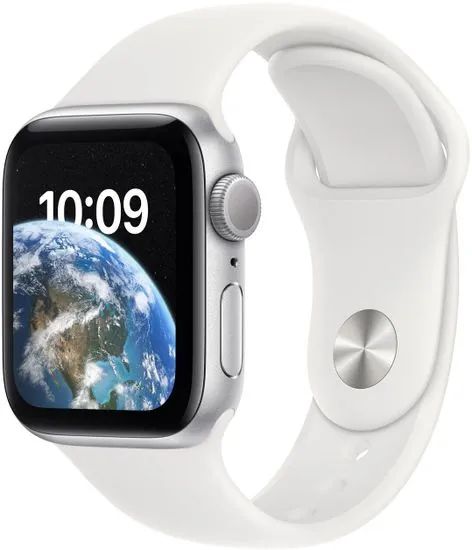 Apple Watch SE 2022, 40mm, Silver, White Sport Band
