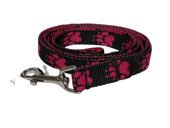 Palkar Vodítko z popruhu pro psy 150 cm x 20 mm černo-růžová s tlapkami