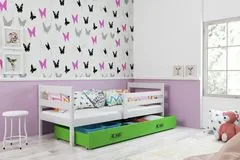 Importworld Dětská postel Liběna - 1 osoba, 80x190 s úložným prostorem – Bílá, Zelená