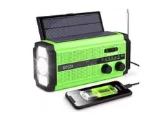 Green Power Nouzové rádio 5000mAh, AM/FM solární s dynamem, svítilnou a dobíjením mobilu. Dárek zdarma: ochranný pytlík na rádio