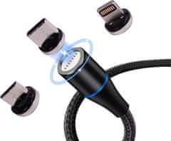 KOMA Magnetický kabel 3v1, USB-A na microUSB/ USB-C / Lightning, 1 metr