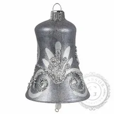 Decor By Glassor Zvonek šedostříbrný floral dekor