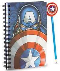 CurePink Poznámkový blok s propiskou Marvel: Captain America (blok 14,8 x 19 cm)