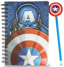 CurePink Poznámkový blok s propiskou Marvel: Captain America (blok 14,8 x 19 cm)