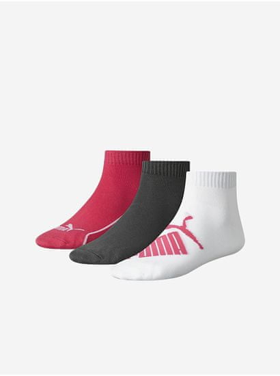 Puma Sada tří párů ponožek v tmavě růžové, šedé a bílé barvě Puma
