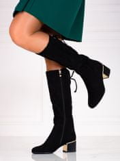 Amiatex Luxusní černé kozačky dámské na širokém podpatku + Ponožky Gatta Calzino Strech, černé, 38