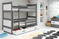 Importworld Dětská patrová postel Bohumír - 2 osoby, 80x190 s úložným prostorem – Grafitová, Bílá