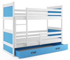 Importworld Dětská patrová postel Bohumír - 2 osoby, 80x190 s úložným prostorem – Bílá, Modrá