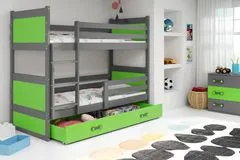 Importworld Dětská patrová postel Bohumír - 2 osoby, 90x200 s úložným prostorem – Grafitová, Zelená