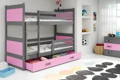 Importworld Dětská patrová postel Bohumír - 2 osoby, 80x190 s úložným prostorem – Grafitová, Růžová