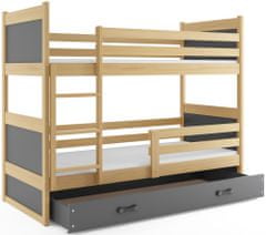 Importworld Dětská patrová postel Bohumír - 2 osoby, 90x200 s úložným prostorem – Borovice, Grafit