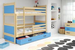 Importworld Dětská patrová postel Bohumír - 2 osoby, 80x190 s úložným prostorem – Borovice, Modrá