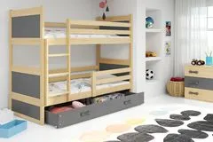 Importworld Dětská patrová postel Bohumír - 2 osoby, 80x190 s úložným prostorem – Borovice, Grafit