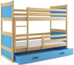 Importworld Dětská patrová postel Bohumír - 2 osoby, 80x190 s úložným prostorem – Borovice, Modrá