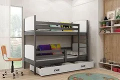 Importworld Dětská patrová postel Evžen - 2 osoby, 80x160 s úložným prostorem – Grafitová, Bílá