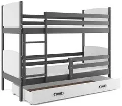 Importworld Dětská patrová postel Evžen - 2 osoby, 80x160 s úložným prostorem – Grafitová, Bílá