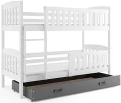 Importworld Dětská patrová postel Karla - 2 osoby, 90x200 s úložným prostorem – Bílá, Grafit