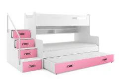 Importworld Dětská patrová postel Romana 3 - 3 osoby – růžová 200x120 s přistýlkou