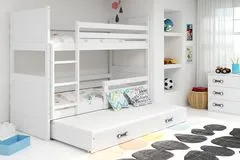 Importworld Dětská patrová postel Bohumír - 3 osoby, 90x200 s výsuvnou přistýlkou – Bílá, Bílá