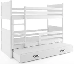 Importworld Dětská patrová postel Bohumír - 3 osoby, 90x200 s výsuvnou přistýlkou – Bílá, Bílá