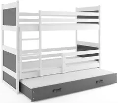 Importworld Dětská patrová postel Bohumír - 3 osoby, 90x200 s výsuvnou přistýlkou – Bílá, Grafit