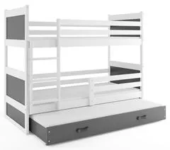 Importworld Dětská patrová postel Bohumír - 3 osoby, 80x190 s výsuvnou přistýlkou – Bílá, Grafit
