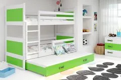 Importworld Dětská patrová postel Bohumír - 3 osoby, 80x160 s výsuvnou přistýlkou – Bílá, Zelená