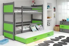 Importworld Dětská patrová postel Bohumír - 3 osoby, 80x160 s výsuvnou přistýlkou – Grafitová, Zelená