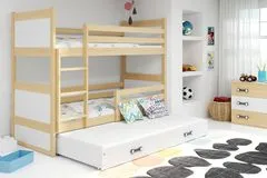 Importworld Dětská patrová postel Bohumír - 3 osoby, 80x160 s výsuvnou přistýlkou – Borovice, Bílá