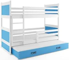 Importworld Dětská patrová postel Bohumír - 3 osoby, 80x160 s výsuvnou přistýlkou – Bílá, Modrá