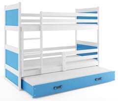 Importworld Dětská patrová postel Bohumír - 3 osoby, 80x190 s výsuvnou přistýlkou – Bílá, Modrá