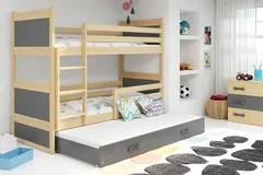 Importworld Dětská patrová postel Bohumír - 3 osoby, 80x160 s výsuvnou přistýlkou – Borovice, Grafit