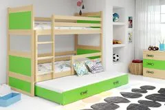 Importworld Dětská patrová postel Bohumír - 3 osoby, 80x160 s výsuvnou přistýlkou – Borovice, Zelená