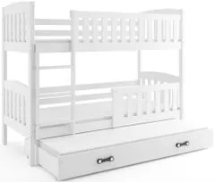 Importworld Dětská patrová postel Karla - 3 osoby, 90x200 s výsuvnou přistýlkou – Bílá, Bílá