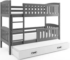 Importworld Dětská patrová postel Karla - 3 osoby, 90x200 s výsuvnou přistýlkou – Grafitová, Bílá