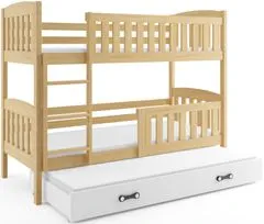 Importworld Dětská patrová postel Karla - 3 osoby, 90x200 s výsuvnou přistýlkou – Borovice, Bílá