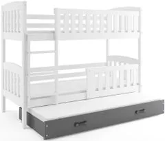 Importworld Dětská patrová postel Karla - 3 osoby, 90x200 s výsuvnou přistýlkou – Bílá, Grafit