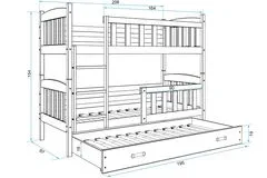 Importworld Dětská patrová postel Karla - 3 osoby, 90x200 s výsuvnou přistýlkou – Bílá, Bílá
