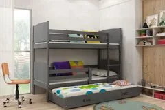 Importworld Dětská patrová postel Evžen - 3 osoby, 80x160 s výsuvnou přistýlkou – Grafitová, Grafit