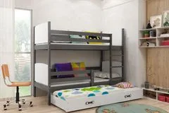 Importworld Dětská patrová postel Evžen - 3 osoby, 80x190 s výsuvnou přistýlkou – Grafitová, Bílá