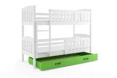 Importworld Dětská patrová postel Karla - 2 osoby, 80x190 s úložným prostorem – Bílá, Zelená