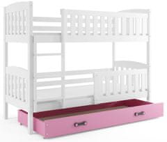 Importworld Dětská patrová postel Karla - 2 osoby, 80x190 s úložným prostorem – Bílá, Růžová