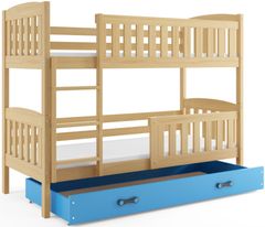 Importworld Dětská patrová postel Karla - 2 osoby, 90x200 s úložným prostorem – Borovice, Modrá