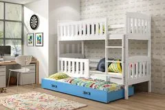 Importworld Dětská patrová postel Karla - 3 osoby, 80x190 s výsuvnou přistýlkou – Bílá, Modrá