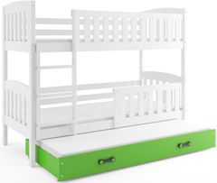 Importworld Dětská patrová postel Karla - 3 osoby, 90x200 s výsuvnou přistýlkou – Borovice, Zelená