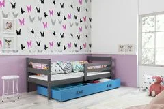 Importworld Dětská postel Liběna - 1 osoba, 90x200 s úložným prostorem – Grafit, Modrá