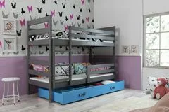 Importworld Dětská patrová postel Liběna - 2 osoby, 90x200 s úložným prostorem – Grafitová, Modrá