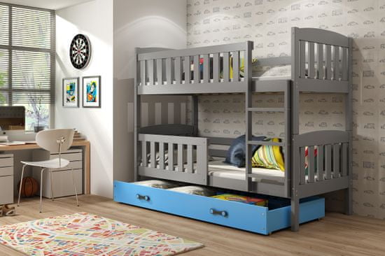 Importworld Dětská patrová postel Karla - 2 osoby, 80x190 s úložným prostorem – Grafitová, Modrá