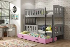 Importworld Dětská patrová postel Karla - 3 osoby, 80x190 s výsuvnou přistýlkou – Grafitová, Růžová