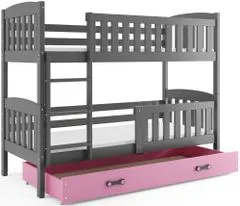 Importworld Dětská patrová postel Karla - 2 osoby, 80x190 s úložným prostorem – Grafitová, Růžová
